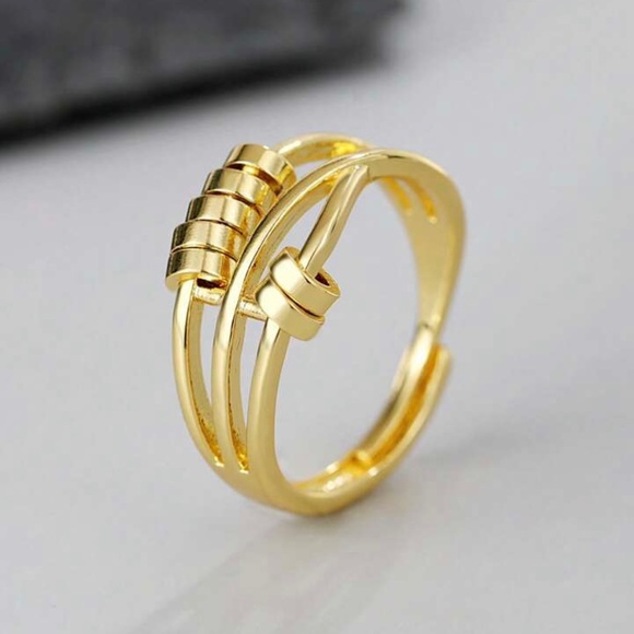 Golden Focus Fidget Ring With Movable Disks - adjustable size - Picture 2 of 4
